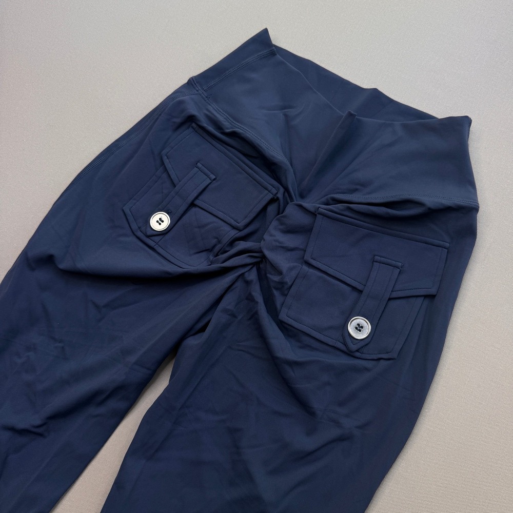 Navy Blue High Waisted Flare Leggings Butt Scrunch Cargo Pocket Yoga Pants M